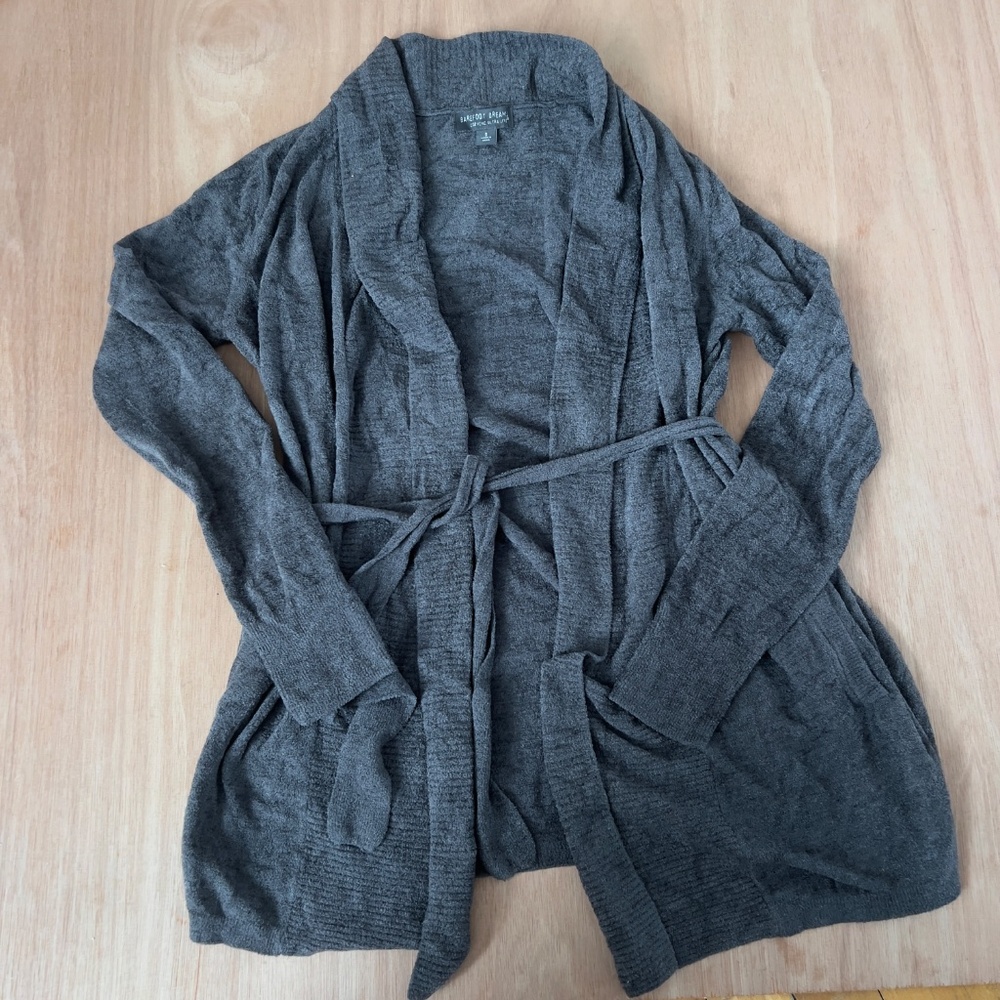 Barefoot Dreams cozychic ultra lite open front cardigan size S pockets tie gray